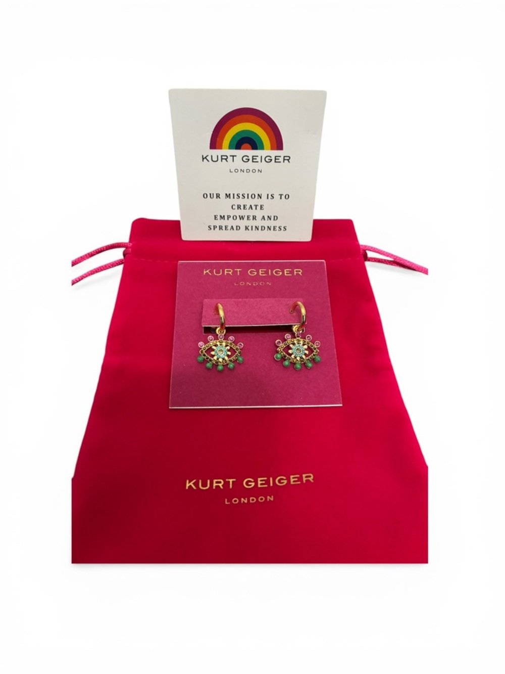 Kurt Geiger London Gold-Tone Evil Eye Hoop Drop Earrings NWT
